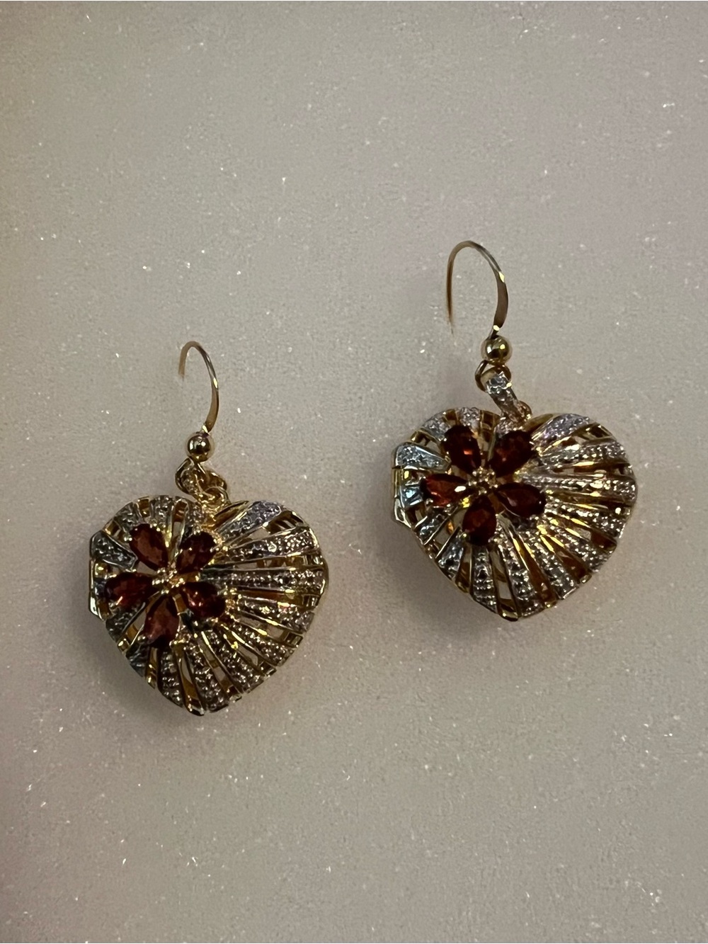 Ross-Simmons 925 Gold over Sterling Heart Locket Rhodolite Garnet Earrings
